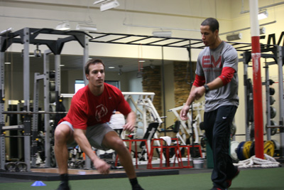 Toronto Blue Jays Jacob Anderson works here with Coach John to increase the lateral range needed to compete in Major League Baseball.